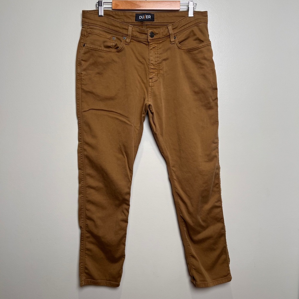 DU/ER N2X Relaxed Fit Pants Mens 34x30 Dark Khaki 5-Pocket Stretch Tapered